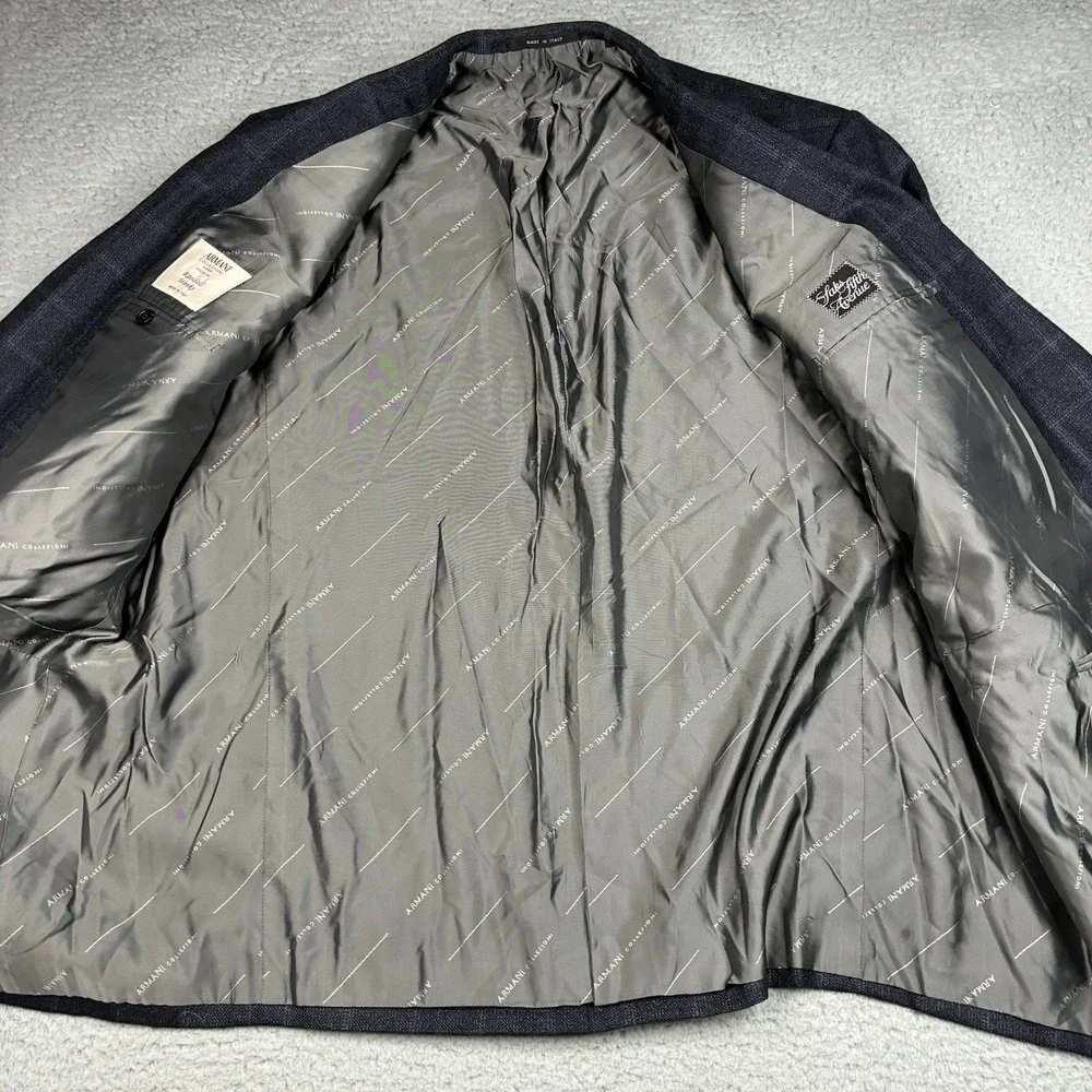 Armani Collezioni Su Misura Sport Coat 50R IT Gray Blue Windowpane Wool Italy